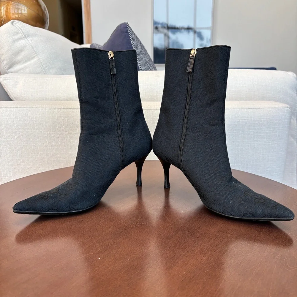 Authentic Vintage Gucci GG Monogram Canvas Pointed Toe Ankle Boots, Size 37. 1/2 - Picture 5 of 13